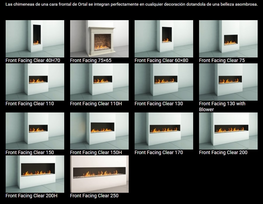 Chimeneas de gas Ortal colección Front Facing Clear